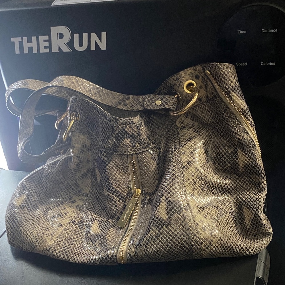 Michael Kors Faux Snakeskin Shoulder Bag - Black and Cream